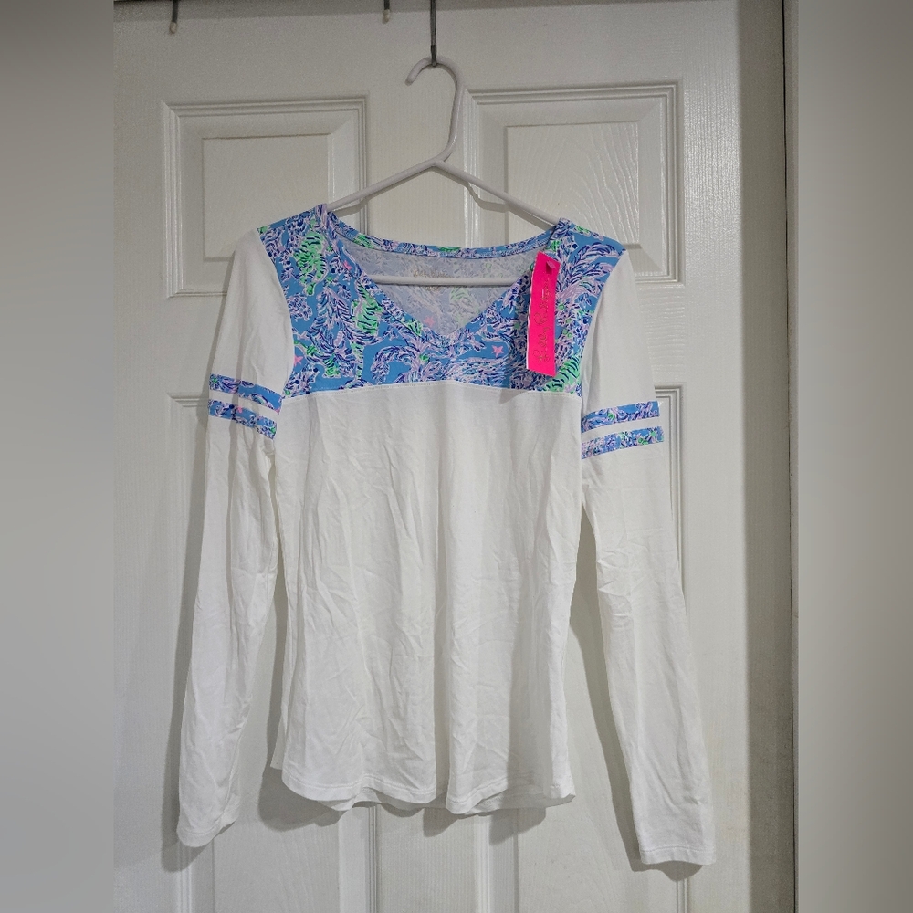 NWT Lilly Pulitzer Amara V-Neck Top, Blue Peri Size Xs